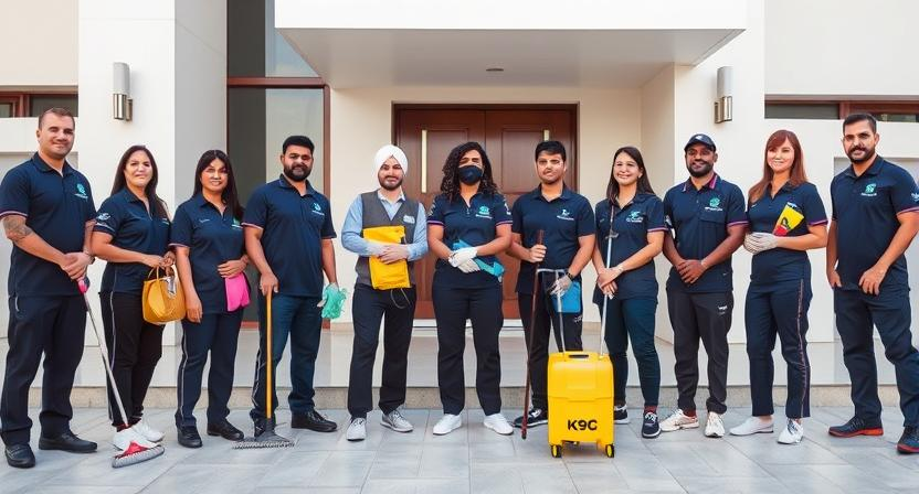 Trained and uniformed K9C cleaning professionals in Abu Dhabi
